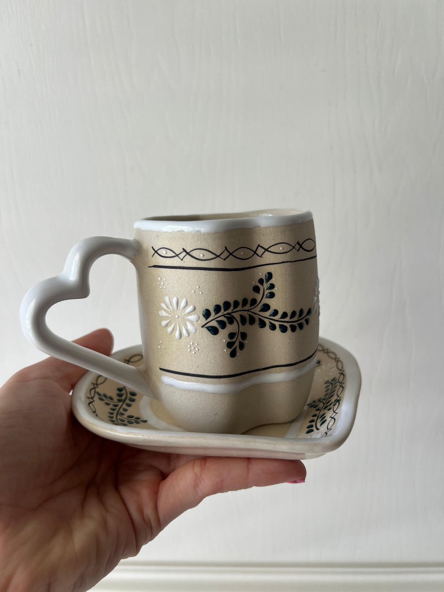 Heart white set mug-plate